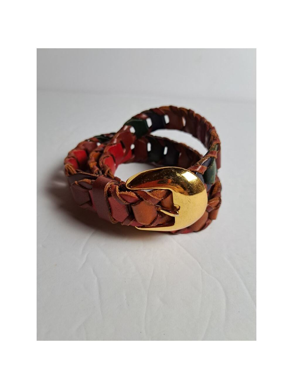 Amiee Lynn Brown Leather Links Belt Women M/L Multi Color Gold Buckle Adjustable
